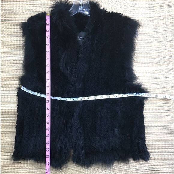 BELLE FARE COPENHAGEN KNIT REAL REX FUR VEST WITH RACCOON TRIM IN BLACK Size S - Picture 11 of 11